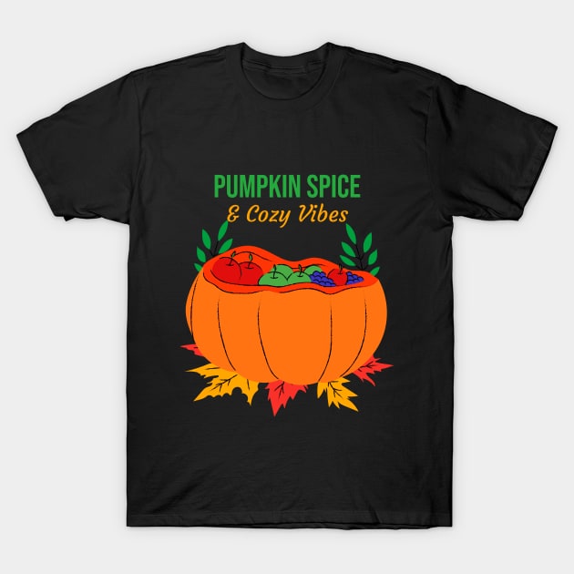 "Pumpkin Spice & Cozy Vibes" thanksgiving home decor T-Shirt by Lamount Tees